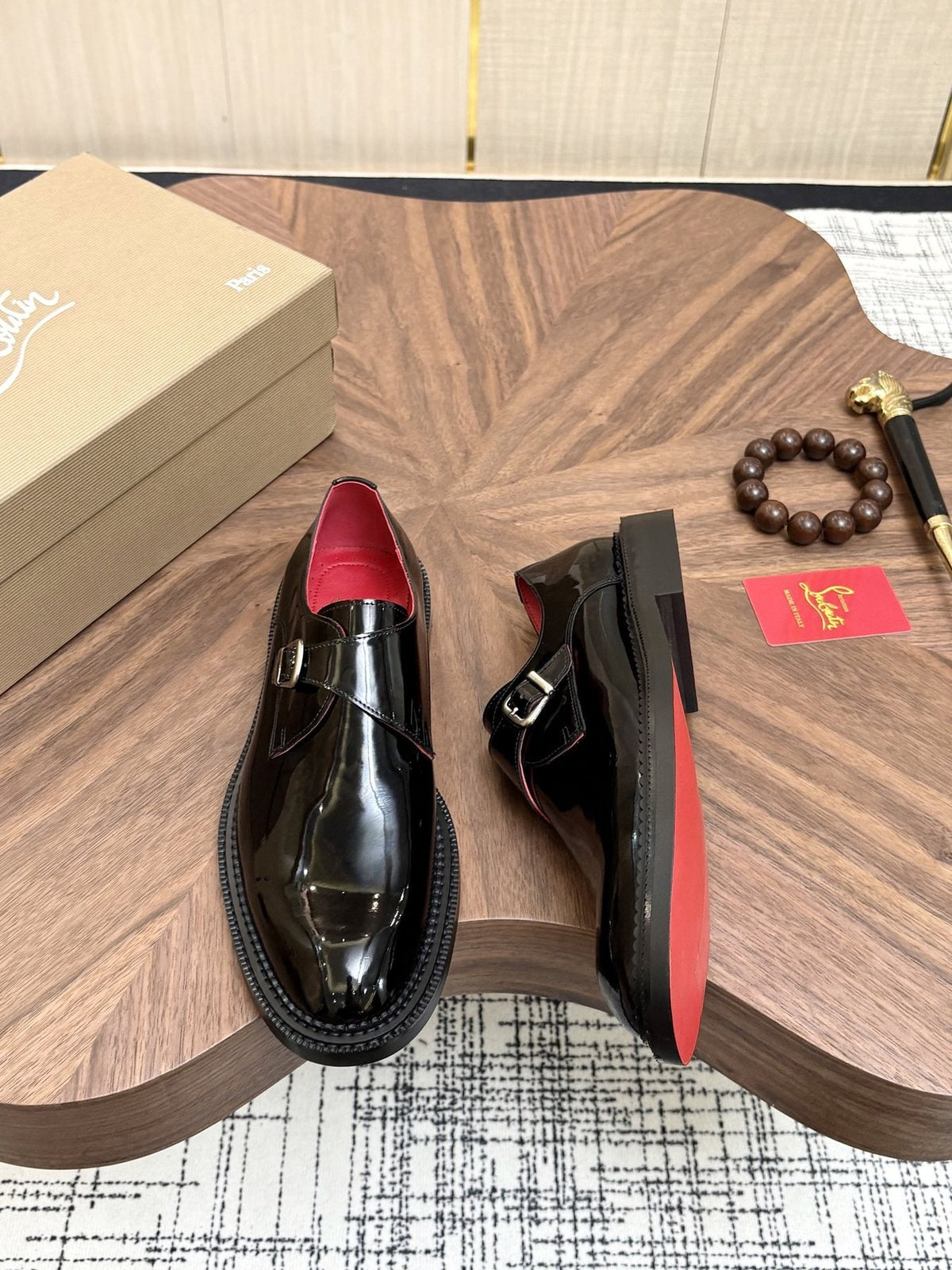 Black Glossy Buckle Dress Shoes — front