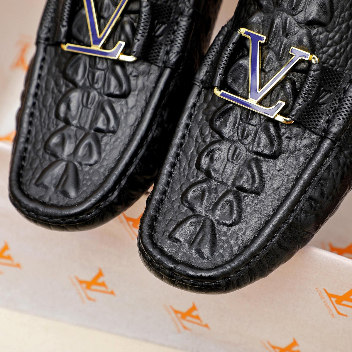 Black Textured Driving Loafers — detail