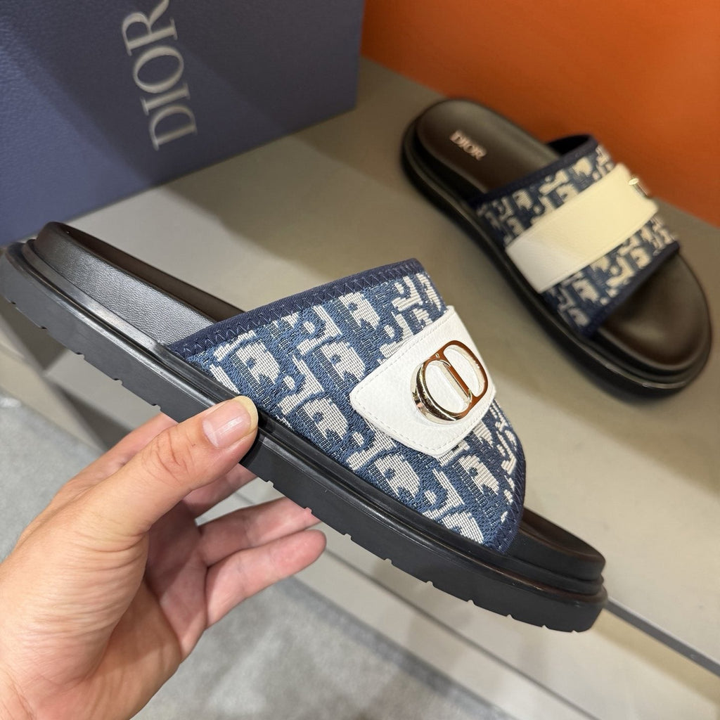 Dior Patterned Strap Slide Sandals — side